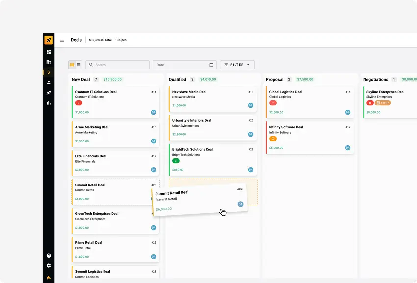 ClosingDealz pipeline page and deal overview
